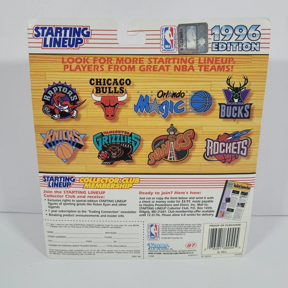 Starting Lineup 1996 Grant Hill Detroit Pistons Figure with Card NBA 50 Kenner